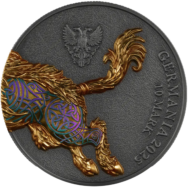 Germania Beasts Gullinbursti colorată aurită 2 oz argint 2025 Ultra Double High Relief