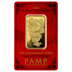 Lingot Pamp Année du Dragon - Légende du Dragon azur 1 once d'or 2024 LBMA GD Refiner