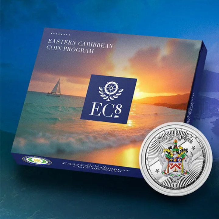 St. Kitts & Nevis: Wappen koloriert 1 Unze Silber 2024 Proof