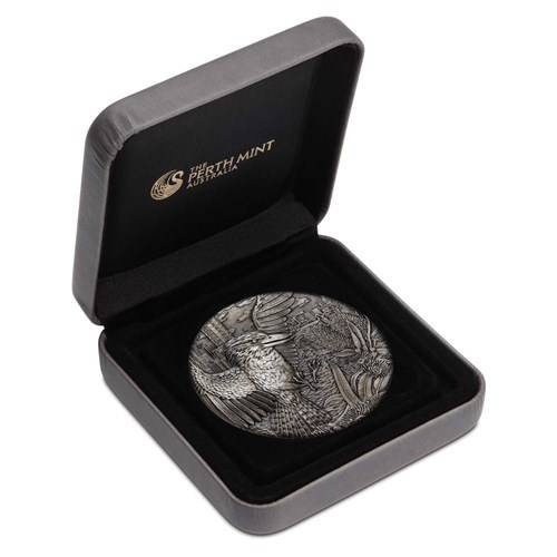 Kookaburra 2 oz Plata 2018 Antiqued Alto Relieve Moneda sin Anillo