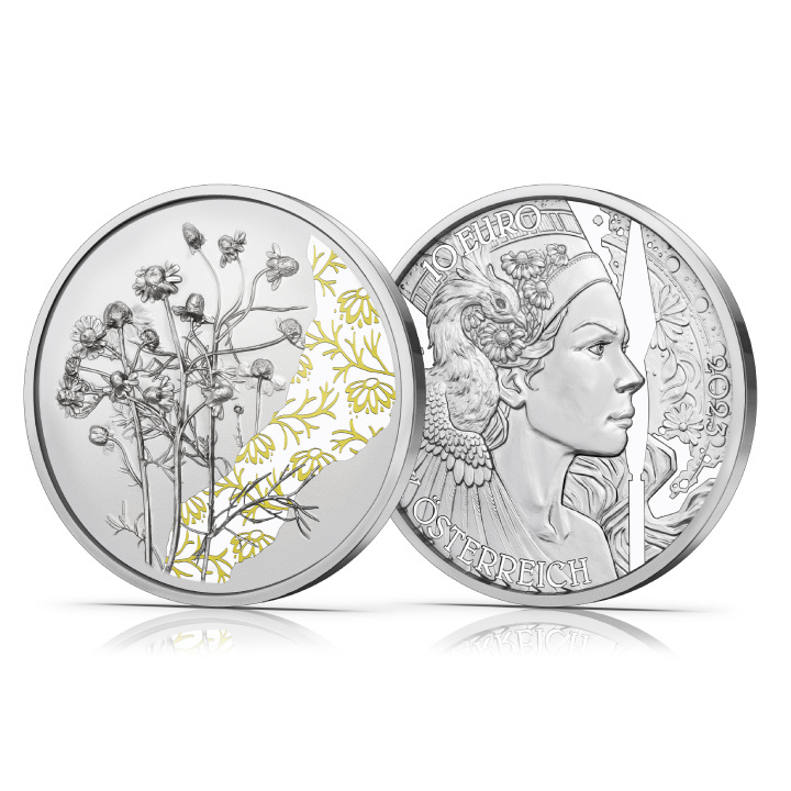 The Chamomile coloured 10 Euro Silber 2023 Proof Coin