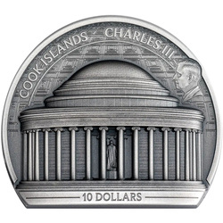 Cook Islands Historical Monuments - Jefferson Memorial 2 oz Argint 2026 Antiqued Ultra High Relief