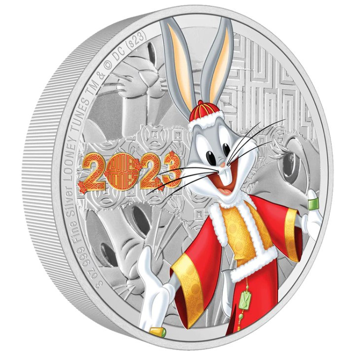 Niue: Looney Tunes Year of the Rabbit – Bugs Bunny coloured 3 oz Silver 2023 Proof
