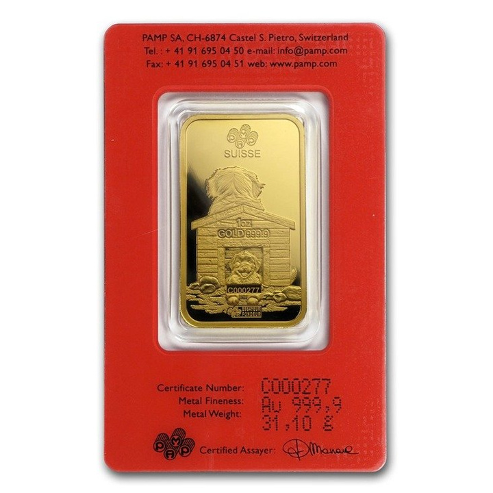 1 oz Lingote de Oro Serie Lunar Año del Perro