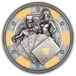 Palau: Poker Card Guard placcato in oro 1 oncia d'argento 2024 Antiqued Finish