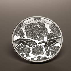 Cookovy ostrovy: Rentgen – Stvoření Adama, barevné, 1 unce stříbra, 2023, proof, ultra vysoký reliéf