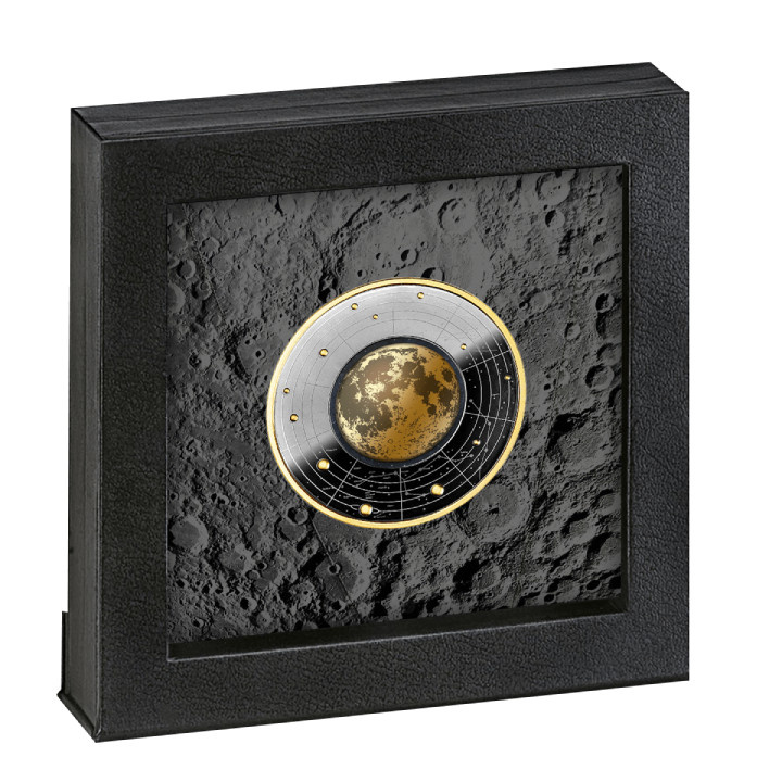 Cameroon: Solar System – Moon Silver 2023 Gilded Black Proof Coin
