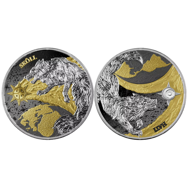 Ragnarök: Sköll & Hati Geminus pozłacany 2 x 1 uncja Srebra 2024