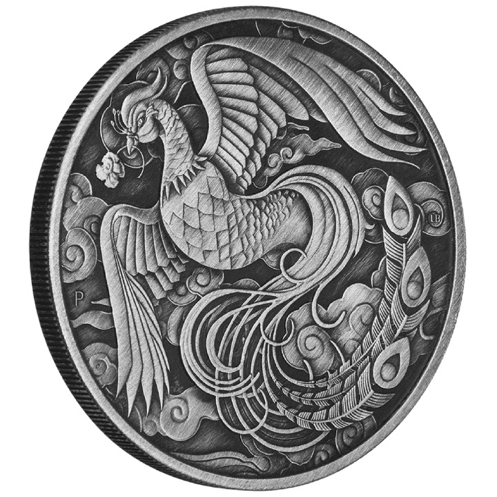 Chinese Myths and Legends: Phoenix 1 uncja Srebra 2023 Antiqued Coin (wersja z monetą w karcie)