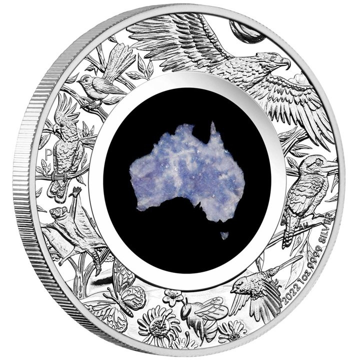 Great Southern Land 1 oncia d'argento 2022 Proof (moneta con lepidolite blu)