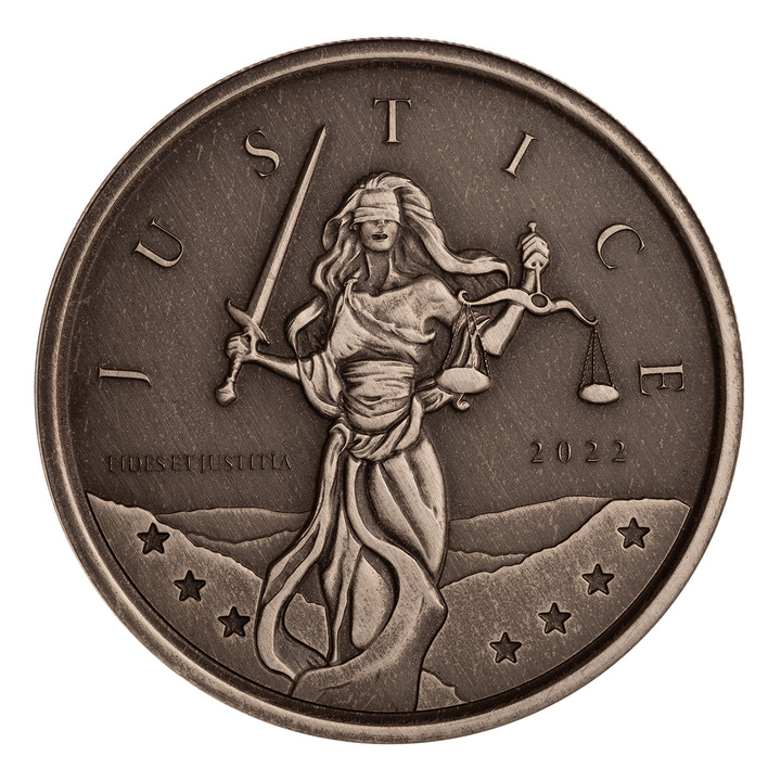 Gibraltar: Lady Justice 1 unce stříbra 2022 Antique Coin