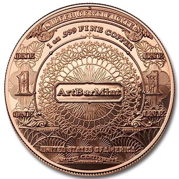Billete de 1 dólar, 1 onza de cobre.