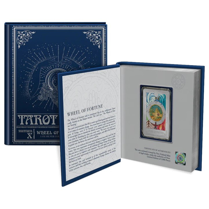 Niue: Cartas del Tarot - La Rueda de la Fortuna de colores 1 oz Plata 2023 Proof
