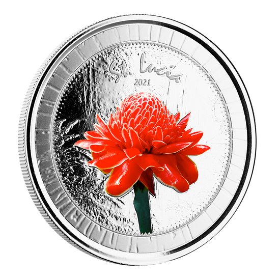 St. Lucia Botanical Gardens kolorowany 1 uncja Srebra 2021 Proof