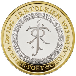 Celebrazione della vita e dell'opera di JRR Tolkien £2 pozłacany Srebro 2023 Proof Piedfort