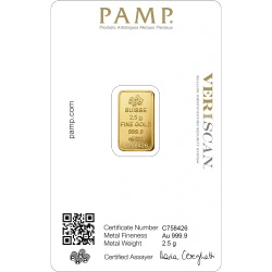 2.5 g PAMP Lady Fortuna VERISCAN gold bar in a presentation case – gift set