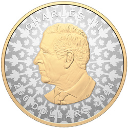 Feuille d'érable canadienne - Super incuse plaquée or 1000 grammes d'argent 2024 Reverse Proof