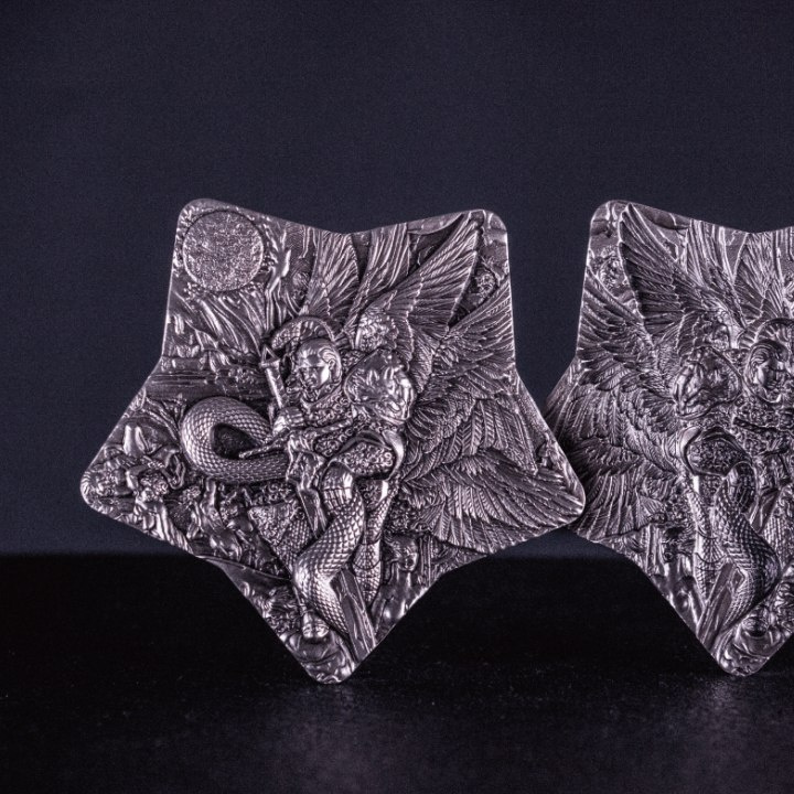 Lucifer 2 uncje Srebra 2023 Stackable High Relief Antiqued
