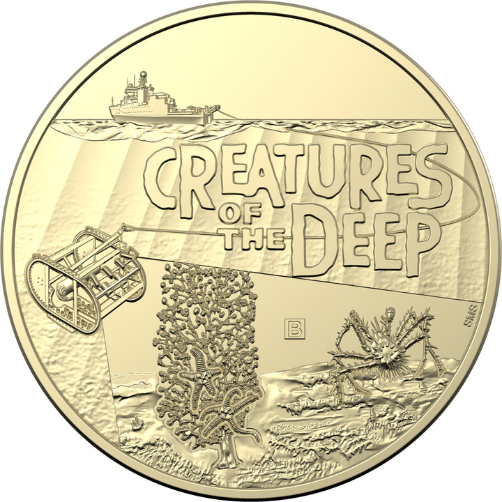 Juego de 4 monedas: Creatures of the Deep Aluminio Bronce 2023 Marca de ceca y Privy Mark