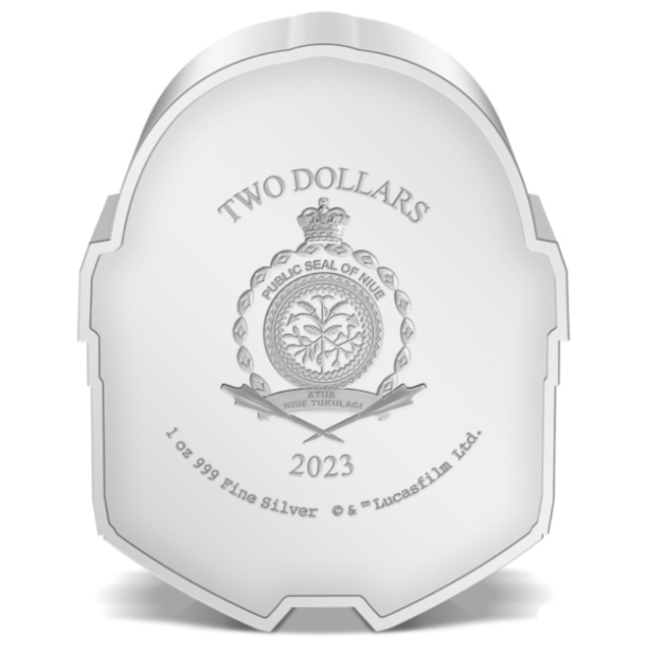 Niue: Star Wars The Mandalorian Helmet - Din Djarin coloured 1 oz Silver 2023 Proof Coin