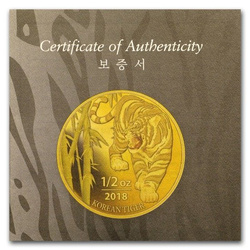Tigre Coreano 1/2 onza Oro 2018