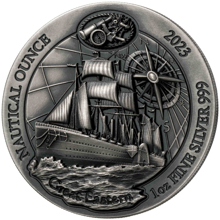 Ruanda: Nautical Ounce - 165 anni della Great Eastern 1 oncia d'argento 2023 Antique Finish