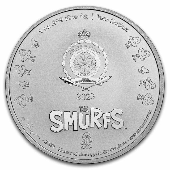 Niue: Smurfs - 65th Anniversary coloured 1 oz Silver 2023 Slab Coin