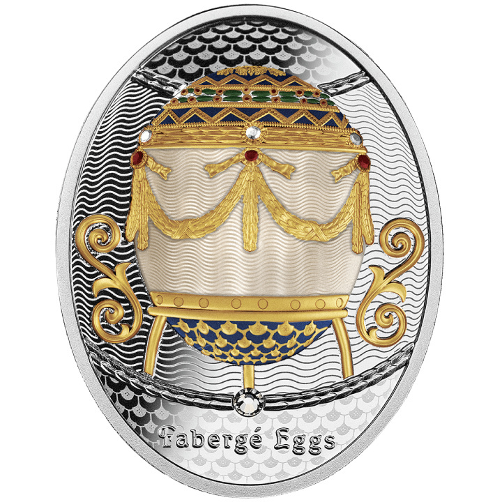 Niue: Fabergé tojások - Koszorúval díszített tojás színes 1 dollár ezüst 2023 Proof