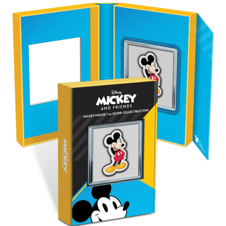 Niue: Disney - Mickey Mouse kolorowany 1 uncja Srebra 2021 Proof Shaped Coin