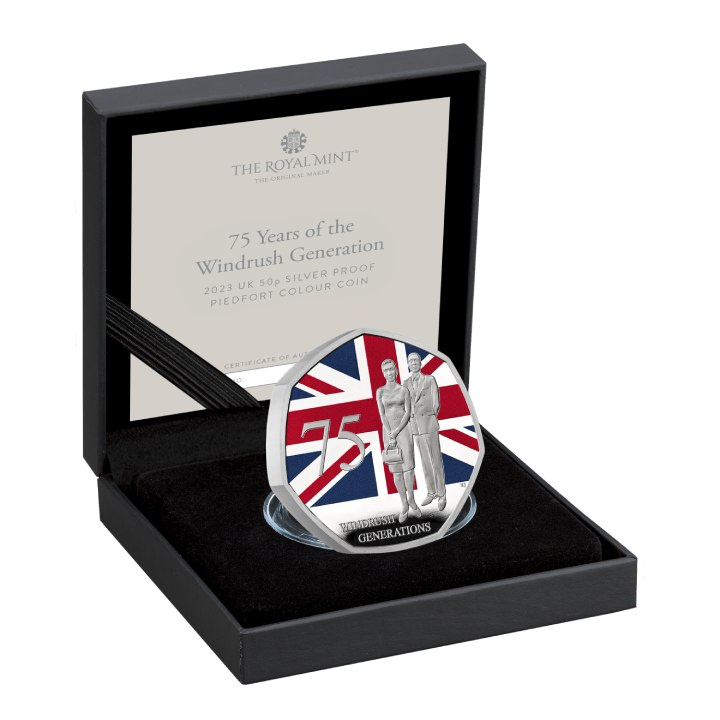 75 Years of the Windrush Generation 50p coloured Silver 2023 Proof Piedfort