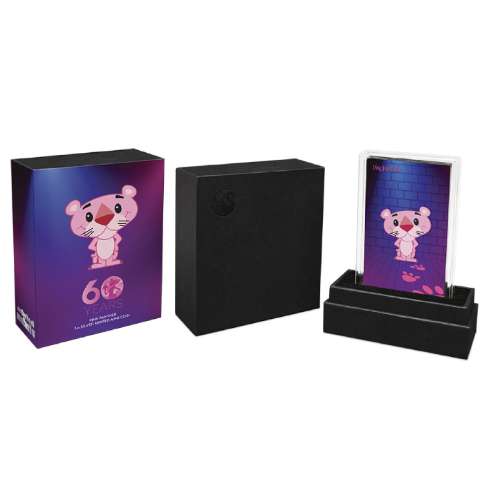 Tuvalu: Pantera rosa colorata 60° anniversario 1 oncia d'argento 2024 Minted Mini Coin