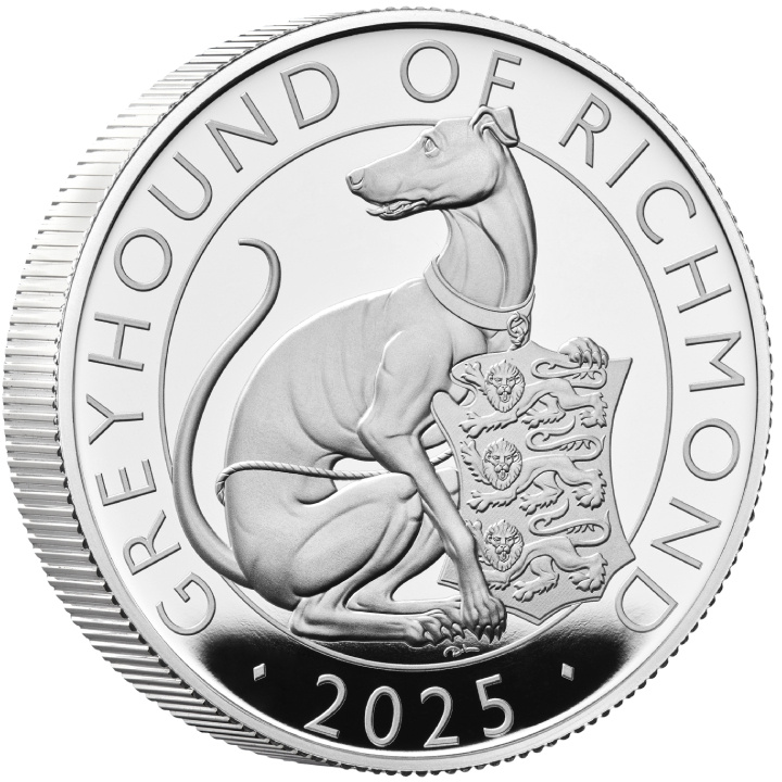 The Royal Tudor Beasts: The Greyhound of Richmond 2 oz Silver 2025 Proof