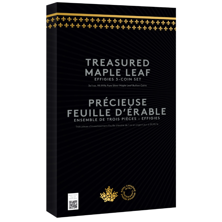 Ensemble de 3 pièces Canadian Maple Leaf Treasured 3 x 1 once d'argent 2022, 2023, 2024
