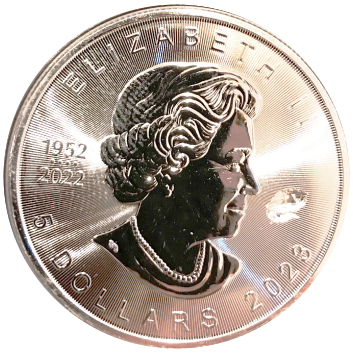 Feuille d'érable canadienne 31,19 grammes d'argent 2023 (pièce présentant un défaut visible)