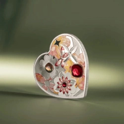 Cookovy ostrovy: Brilliant Love – Blossom, kolorovaná, 20 gramů stříbra, 2026, Crystal Proof.