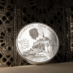 Islas Cook: Mont-Saint-Michel coloreado 2 oz Plata 2023 Proof Ultra Alto Relieve
