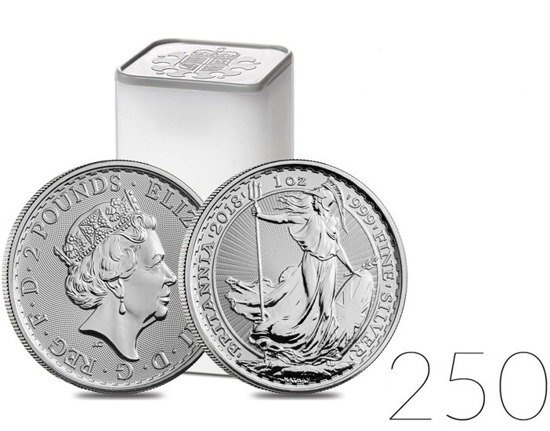 Britannia 1 oncia d'argento 2018 PACCHETTO DA 250 PEZZI