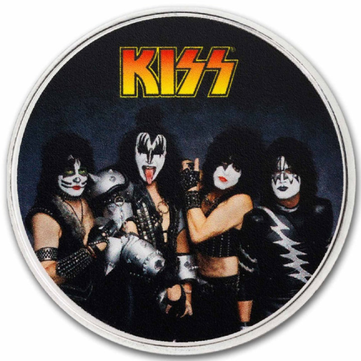 Niue: KISS 50th Anniversary kolorowany 1 uncja Srebra 2023 Slab