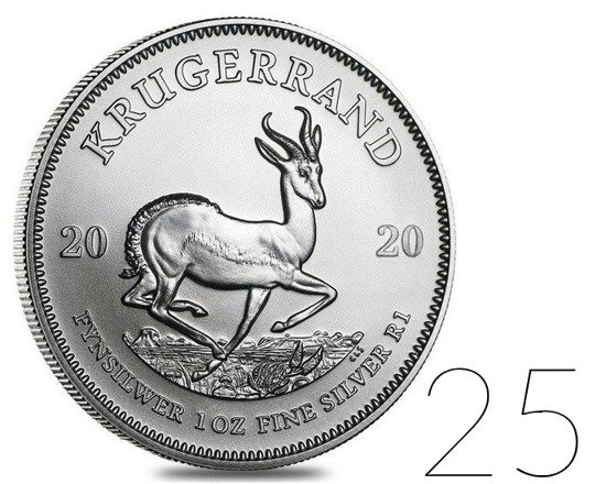 Krugerrand 1 once d'argent 2020 PAQUET DE 25 PIÈCES