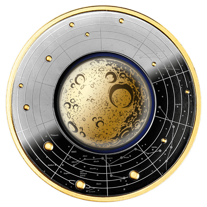 Cameroon: Solar System – Moon Silver 2023 Gilded Black Proof Coin