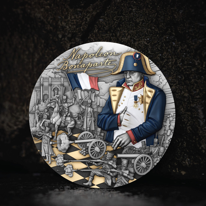 Niue: Visionaries in History – Napoleon Bonaparte aranyozott 2 uncia Ezüst 2025 Antiqued Coin