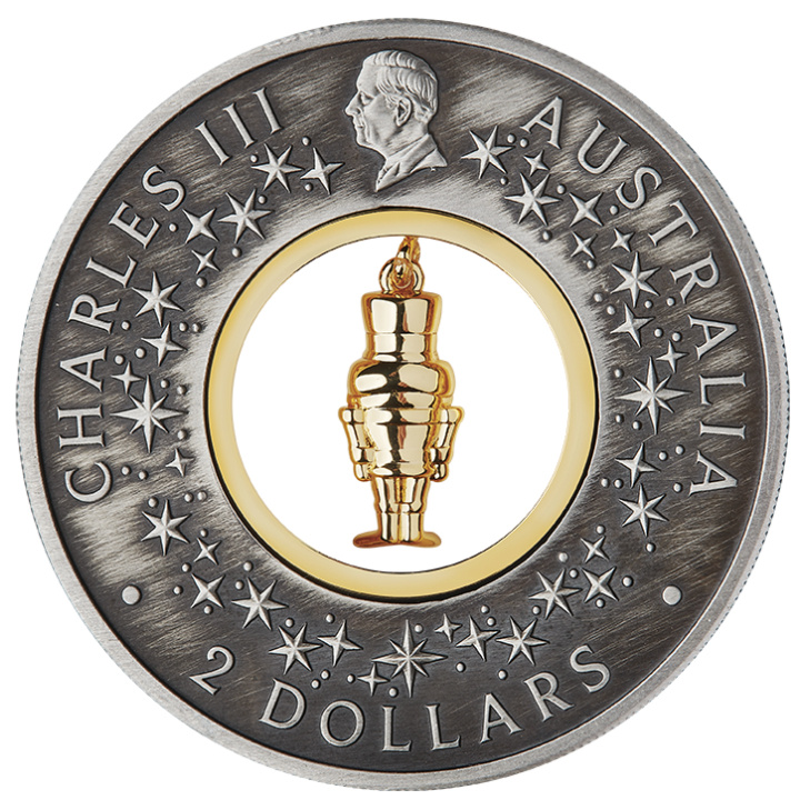 Tuvalu: Lo schiaccianoci di Natale colorato, placcato in oro 2 once d'argento 2024 Moneta antichizzata