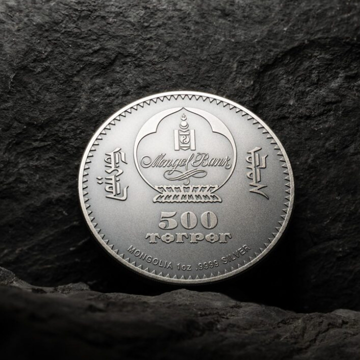 Mongolia: Evolución de la Vida - Nimravidae dorada 1 oz Plata 2023 Moneda de alto relieve envejecida