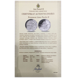 Medaglia Testamento di Giovanni Paolo II Argento Proof + certificato