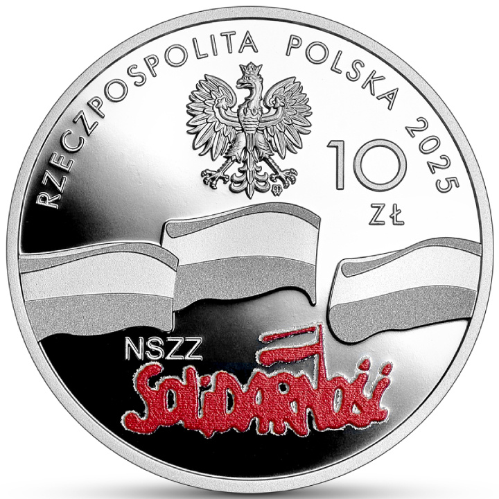 45. rocznica powstania NSZZ „Solidarność” kolorowana 10 zł Srebro 2025 Proof