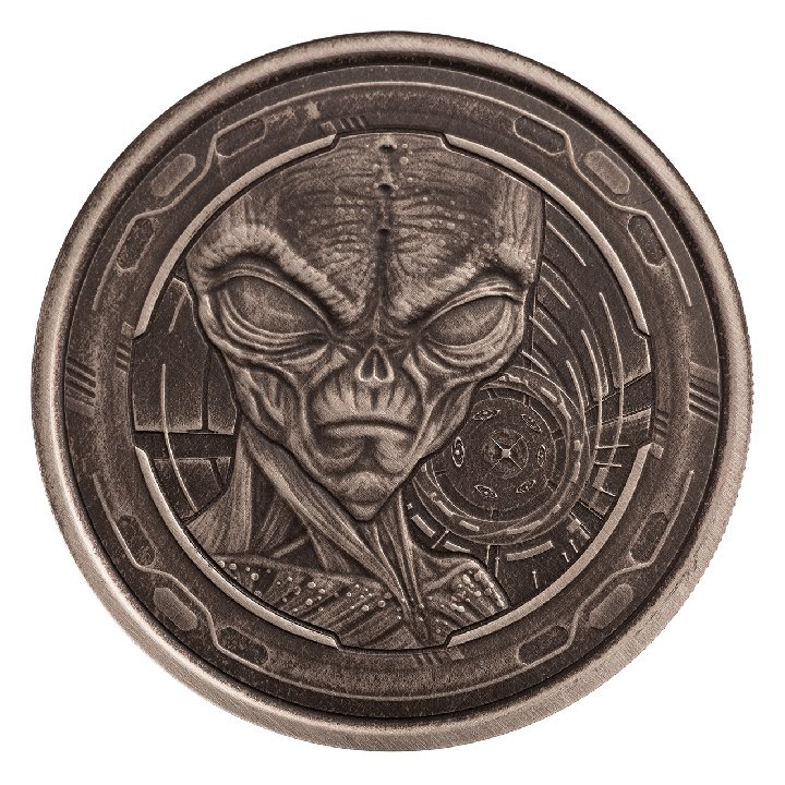 Ghana: Alien 1 oz Plata 2022 Antiqued Coin