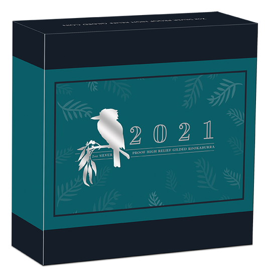 Cucaburra 2 oz Plata 2021 Proof Alto Relieve Dorada