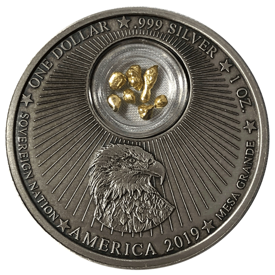 Nevada Gold & Silver Rush 1 oz Plata 2019 Antique Finish Proof