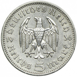 Niemcy, Trzecia Rzesza - Paul von Hindenburg 5 reichsmarek Srebro 1935-1936