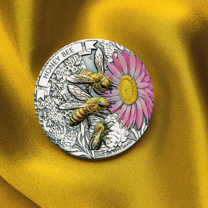 Australia: Honey Bee colorida 2 oz Plata 2025 Antiqued Coin